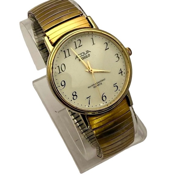 The ACQUA Brand Other - Timex Acqua Indiglo Quartz Gold Tone Stretch Band Watch Working